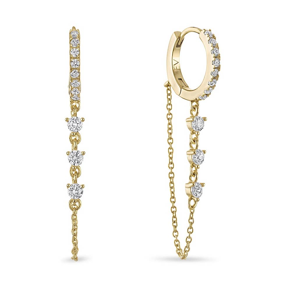 TRIPLE CZ STONE CHAIN HUGGIE